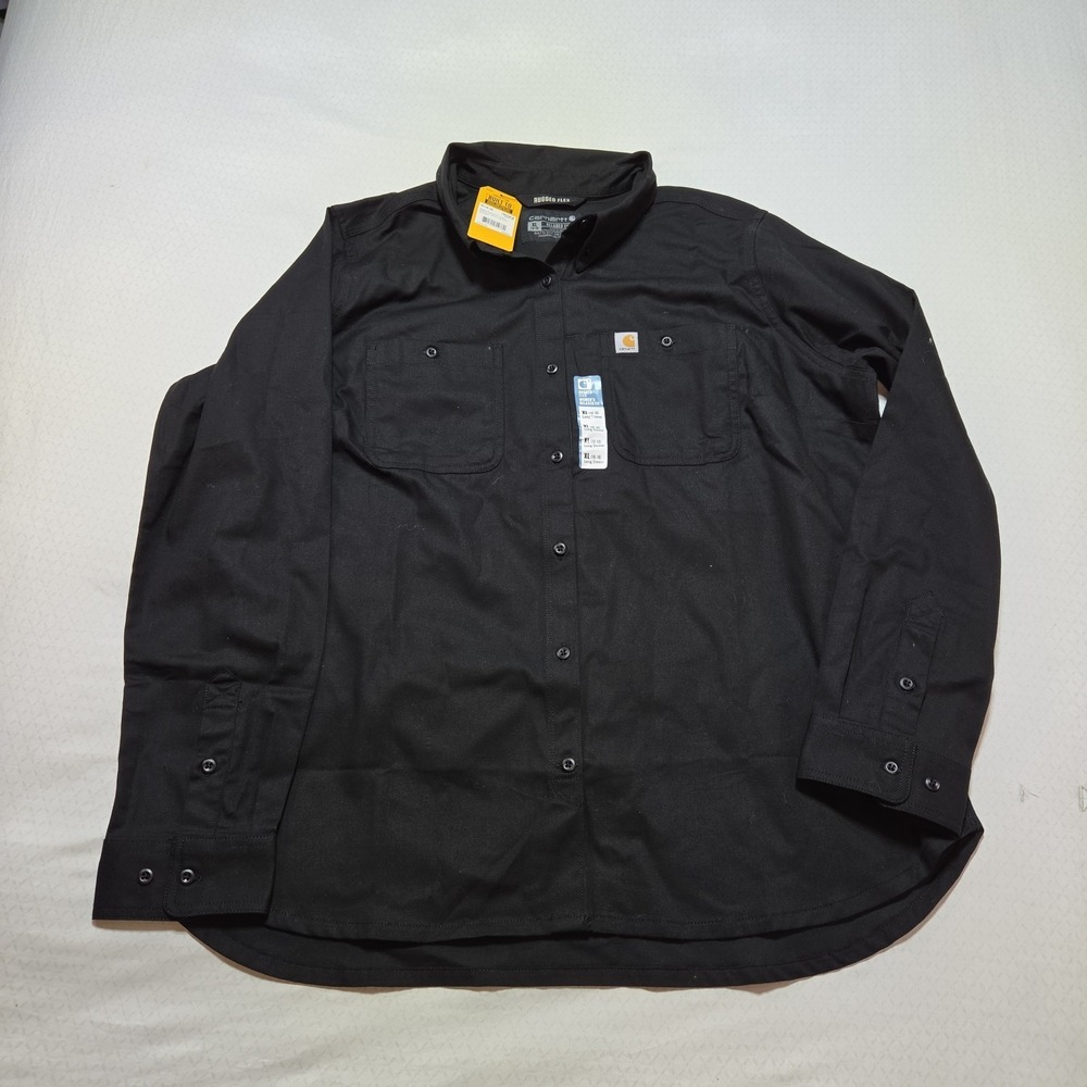 Carhartt Rugged Flex Women's Black Work Shirt Relaxed Fit XL Long Sleeve TW2538-